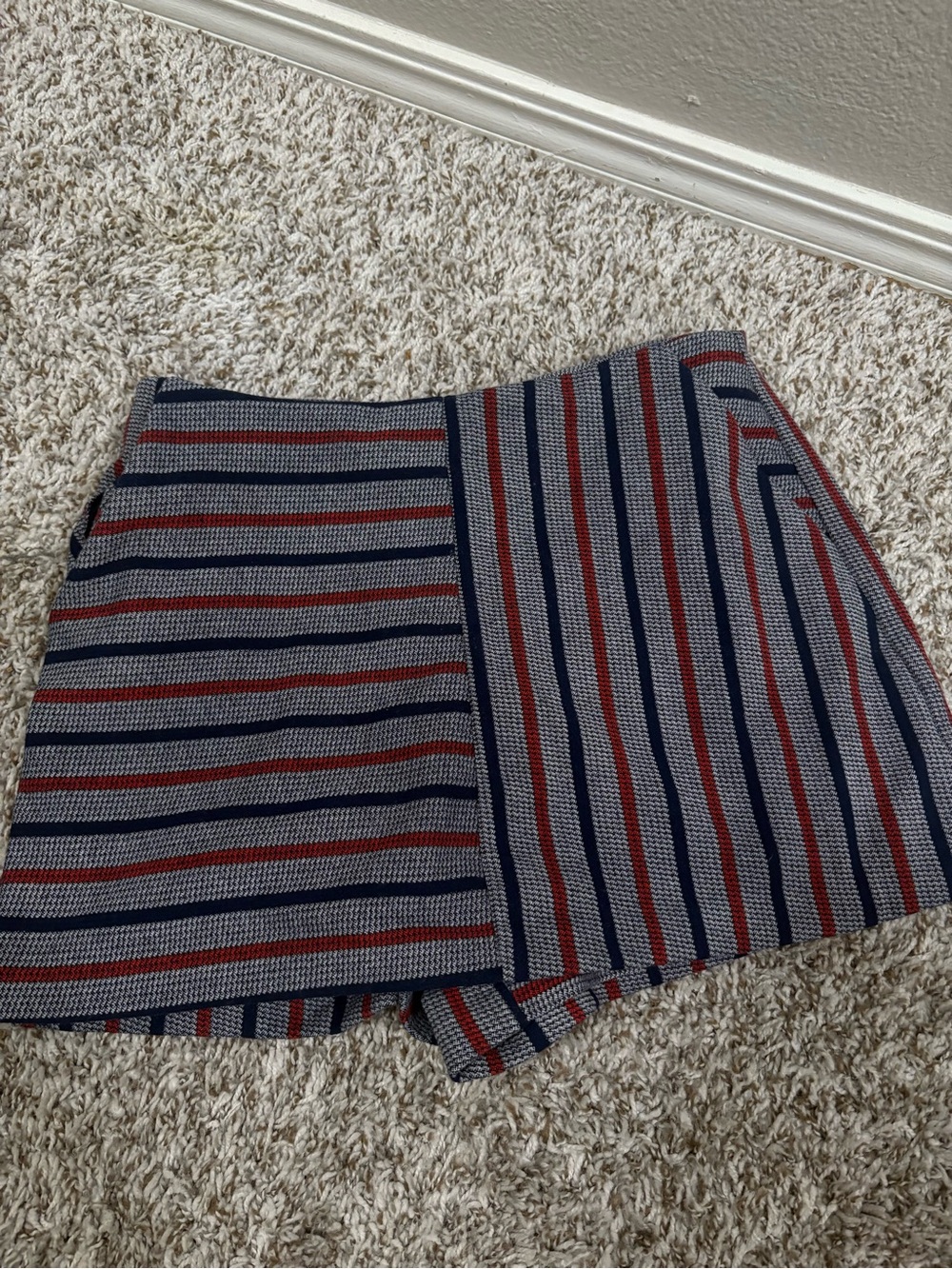 Zara Navy and Red Striped Knit Mini Skirt